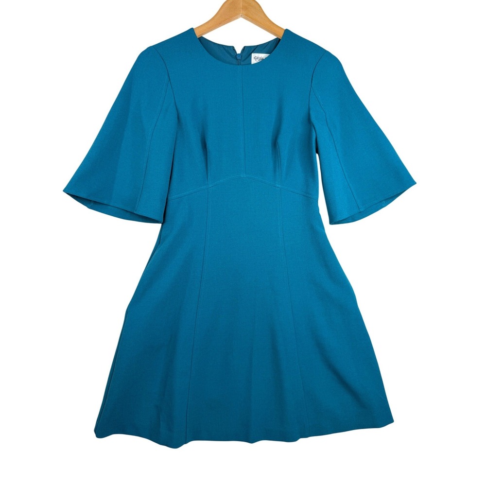 Eliza J Fit and Flare Half Bell Sleeve Mini Dress size 4 Teal Blue